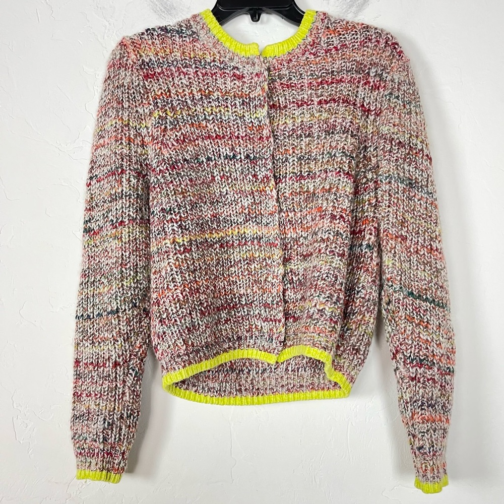Free People Multicolor Knit Cardigan with Neon Yellow Trim